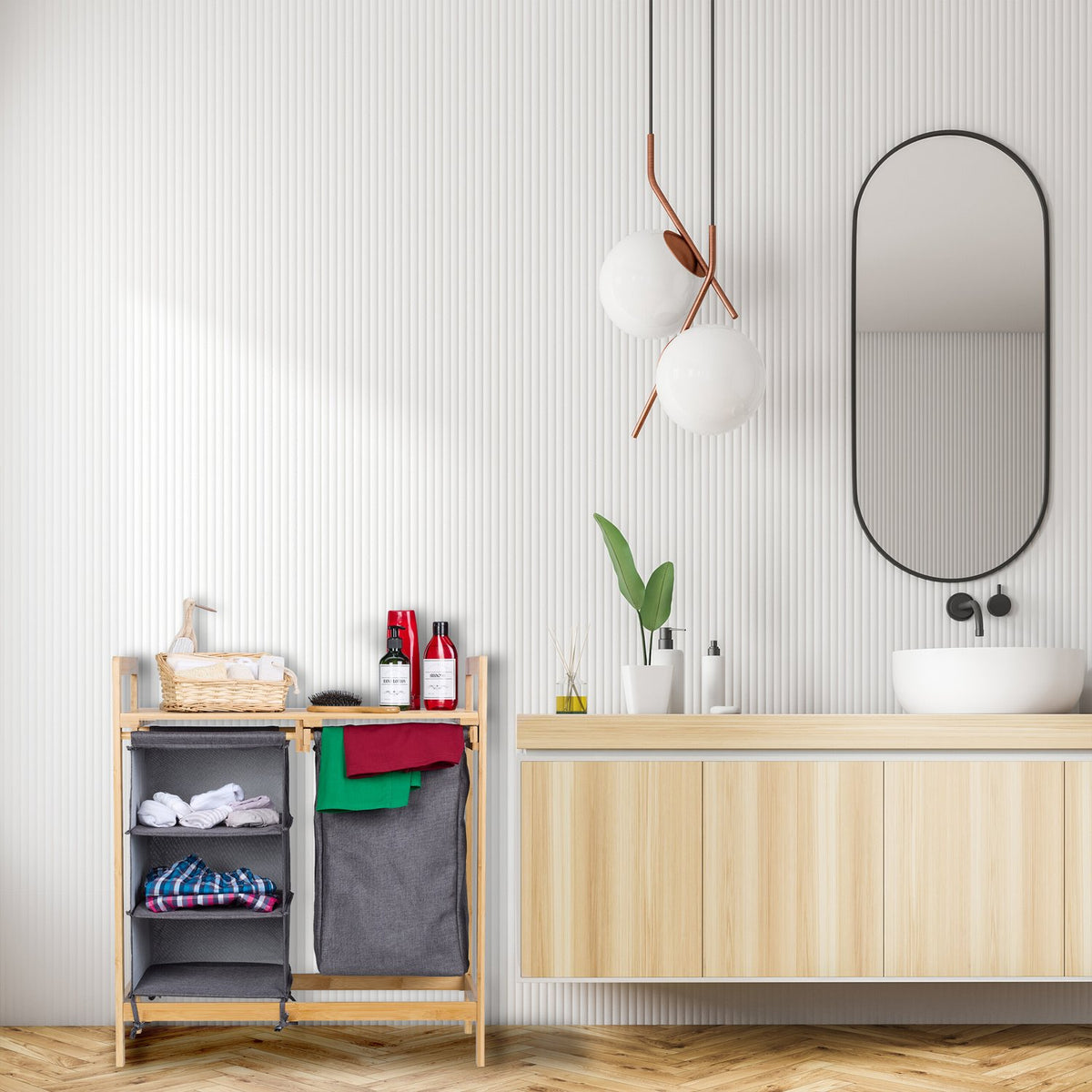 Laundry basket stand with 3 compartments