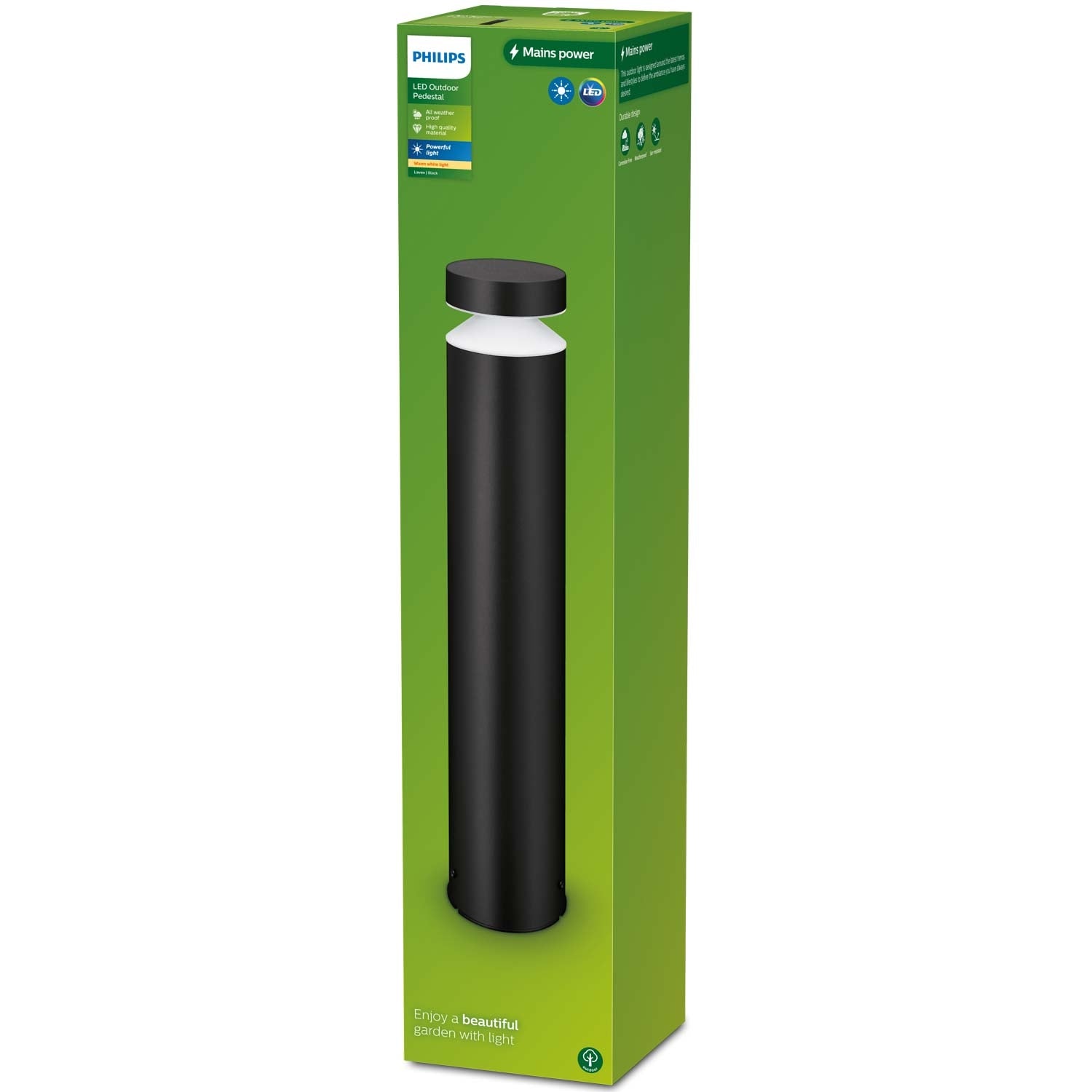 Laven LED bollard Stainless steel Black IP44 Warm 6W 600lm