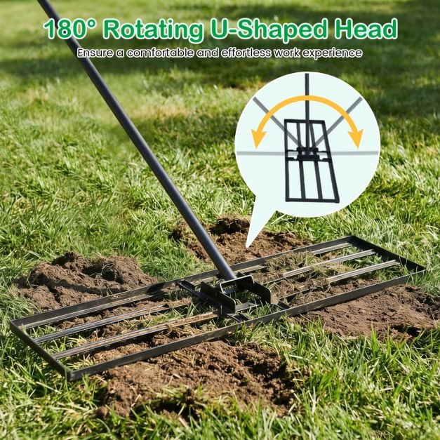 Lawn Leveling Rake – 177cm Adjustable Handle, Rotating Head