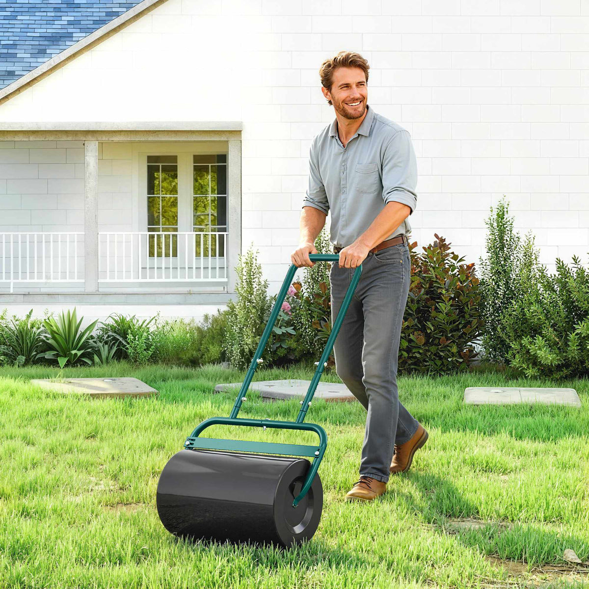 Lawn Roller, Steel, 38L Capacity, Dark Green, Easy Grip