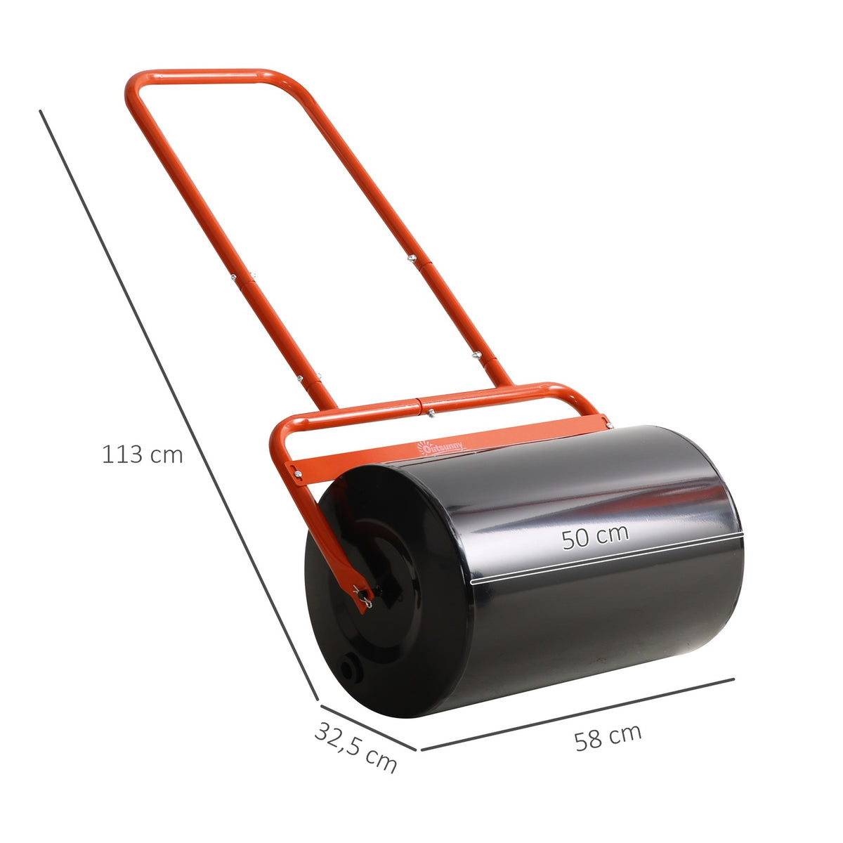 Lawn roller 50cm wide, garden roller can be filled with 38L water/62kg sand, hand roller with U-shaped handle, lawn roller made of steel, field roller, red