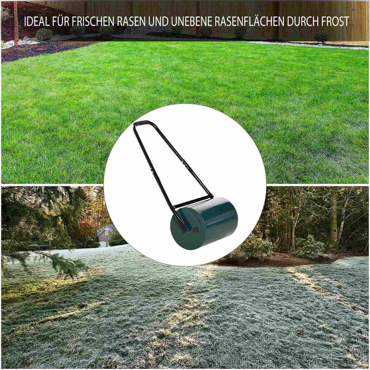 Lawn roller garden roller garden roller with U-handle 31 cm diameter 30 cm working width 40 L water/sand filling metal green