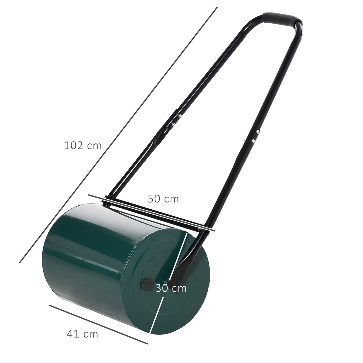 Lawn roller garden roller garden roller with U-handle 31 cm diameter 30 cm working width 40 L water/sand filling metal green