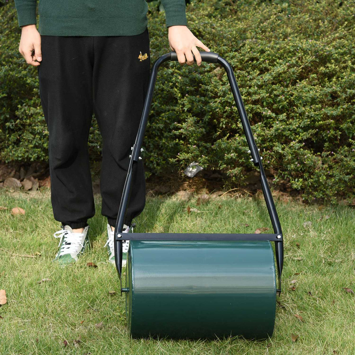Lawn roller garden roller garden roller with U-handle 31 cm diameter 30 cm working width 40 L water/sand filling metal green