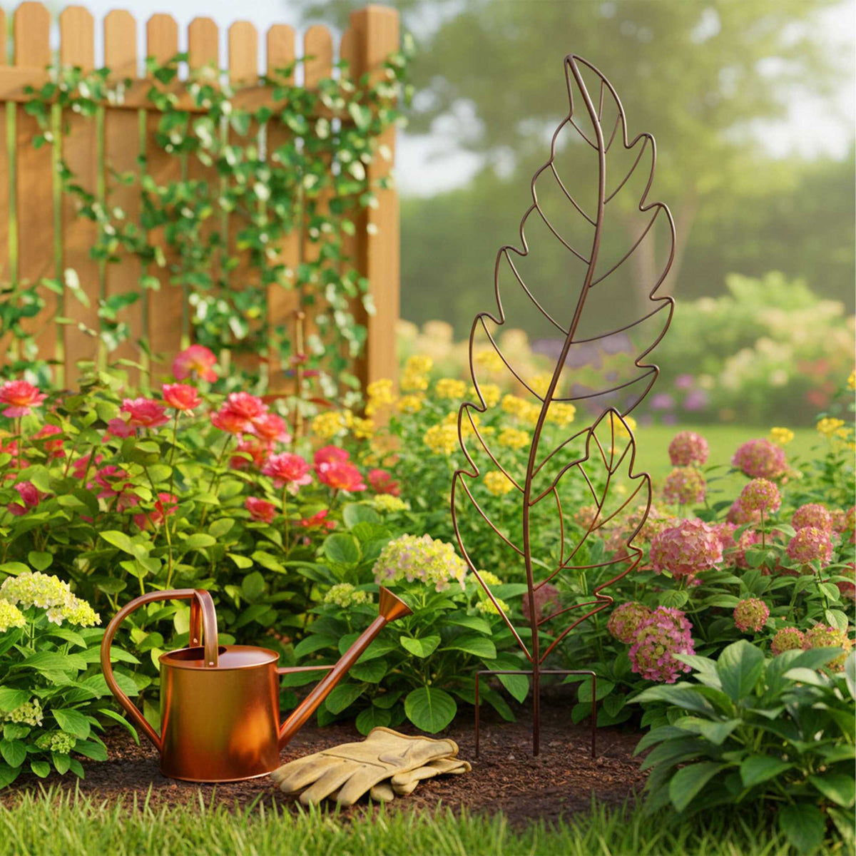 Leaf-Shaped Metal Trellis Set for Climbing Plants