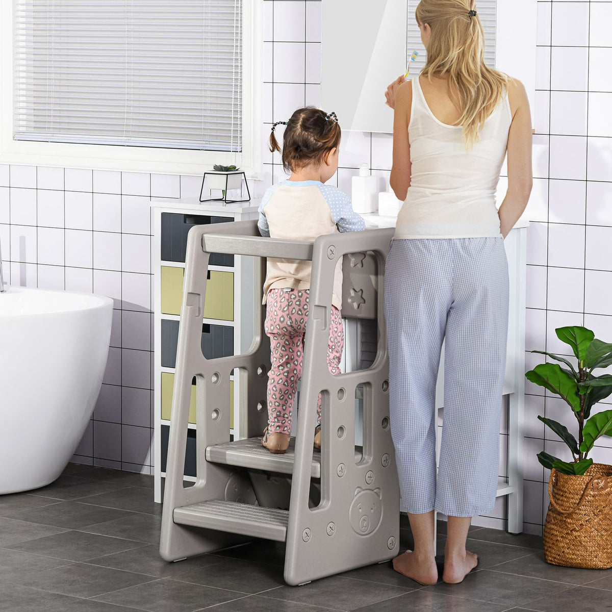 Learning Tower Children'S Step Stool, Montessori Learning Tower With Handles, Height-Adjustable Stool, Kitchen Helper For Children 1.5 To 5 Years