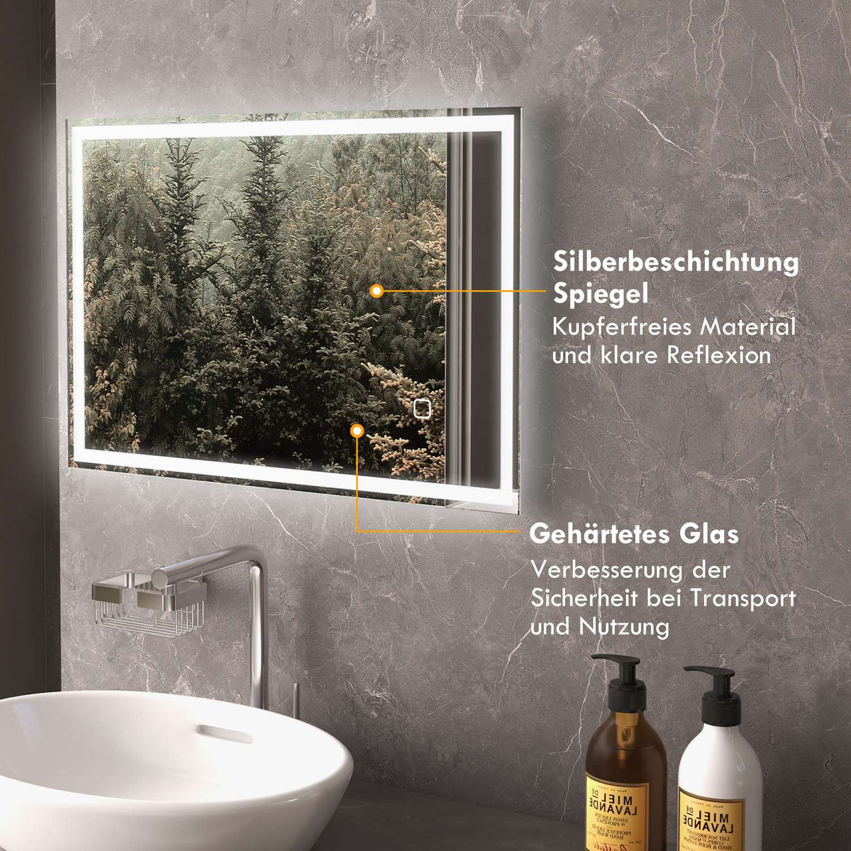 Led Bathroom Mirror Wall Mirror 80X60Cm Fog-Free Touch Switch Ip44