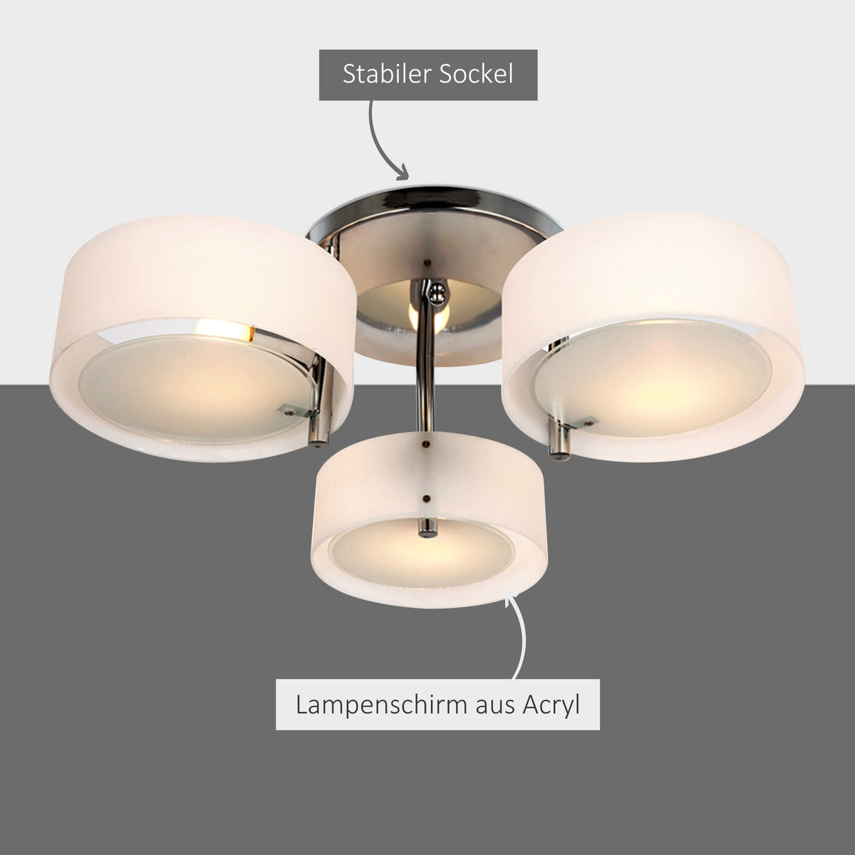 Led Ceiling Light 3-Bulb, E27 40W, Chrome Acrylic, Warm White, Ø64Xh20Cm