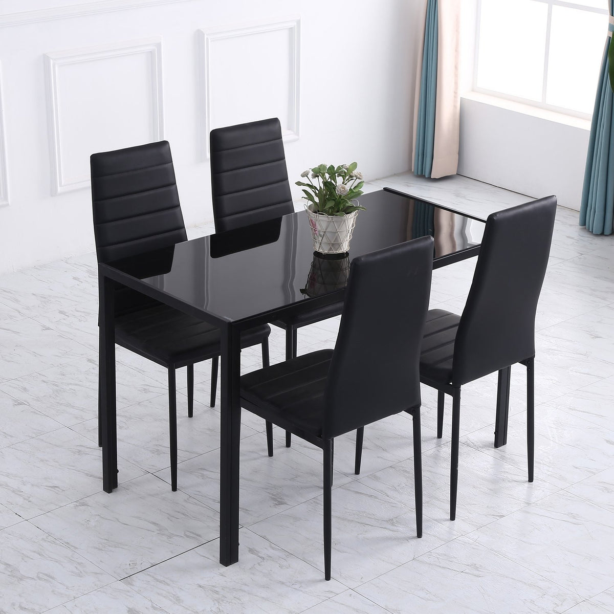Led Dining Table Kitchen Table For 4 People Tempered Glass Metal Black 120X60X75Cm