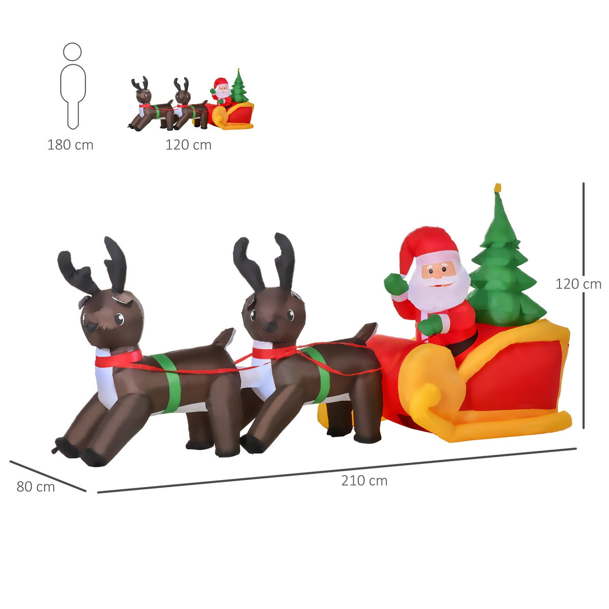 Led Figure Motif Santa Claus With Sleigh And Reindeer Snowman Inflatable Christmas Decoration Illuminated Garden Ip 44 L210 X W80 X H120 Cm