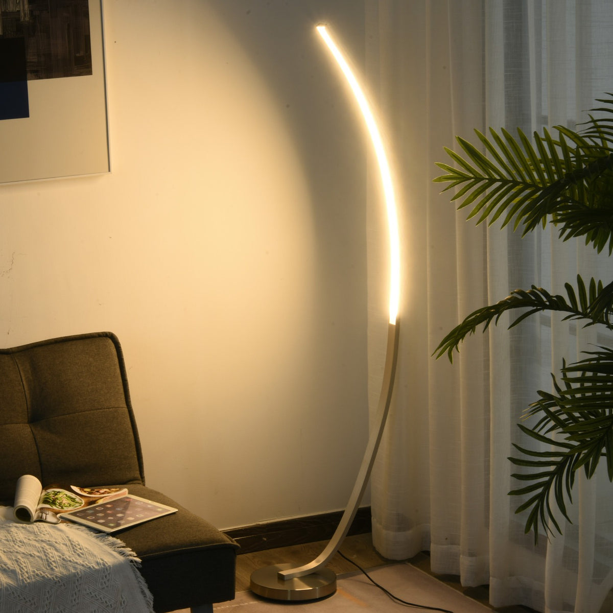 Led Floor Lamp Curve Shape Warm White Aluminum 50X23X149Cm