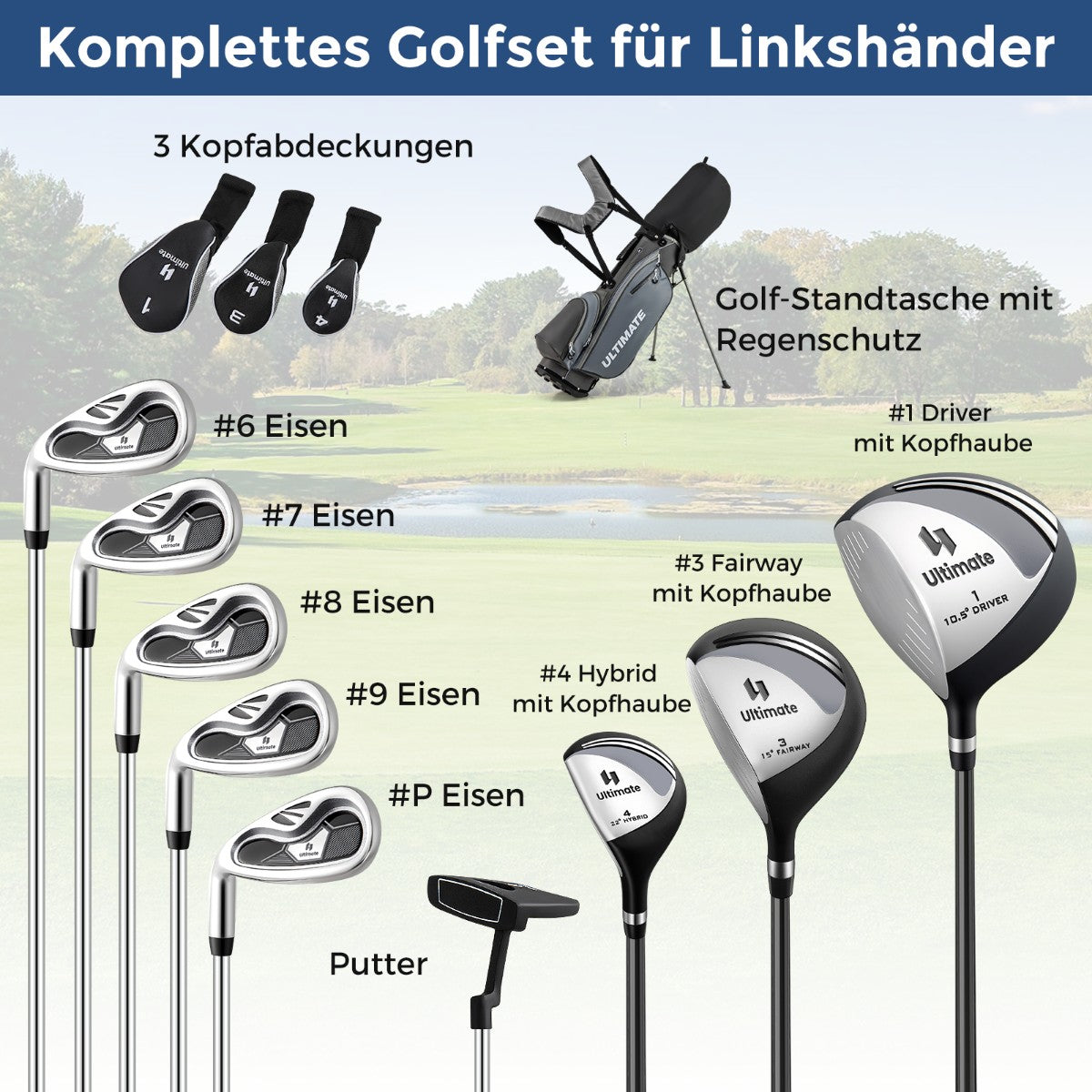 Left-Handed Men's Complete Golf Club Set with Bag