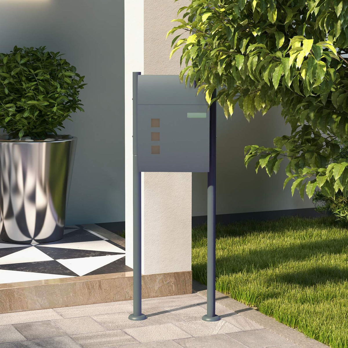 Letterbox With Stand & Newspaper Compartment, Viewing Window, 2 Keys, Galvanized Steel, 44X15X114Cm