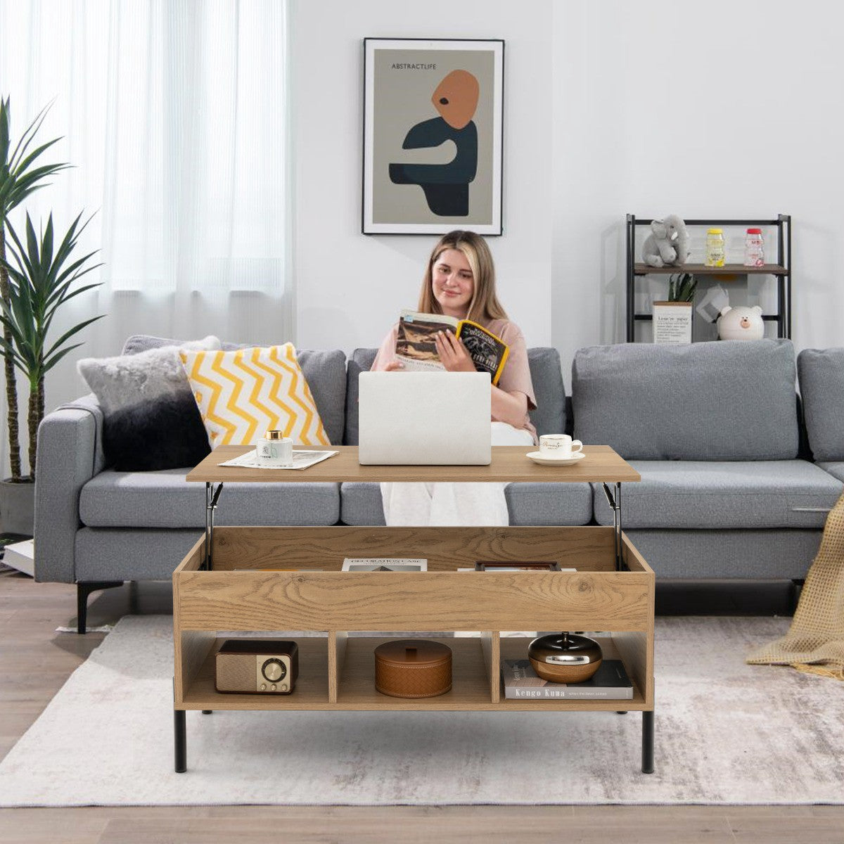 Lift-Top Coffee Table, Pneumatic Lift, Hidden Storage