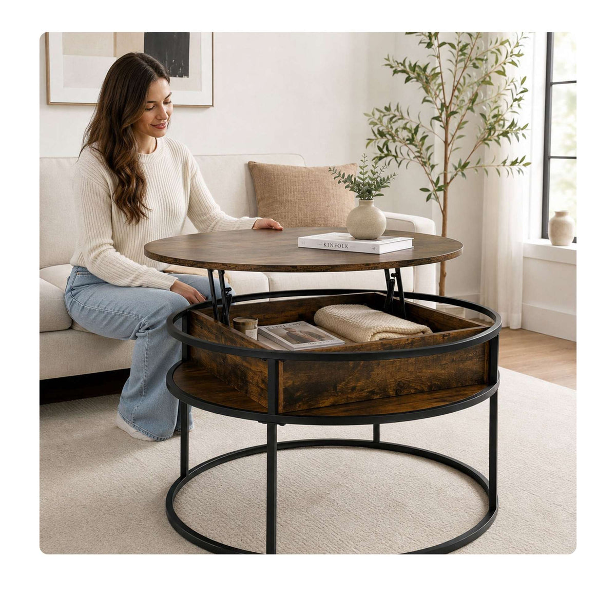 Lift-Top Coffee Table with Storage, Black Industrial Design