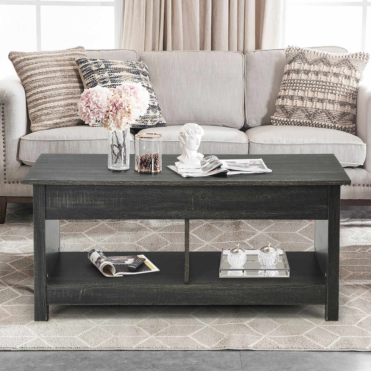 Lift-Top Storage Coffee Table, 109 cm, Black