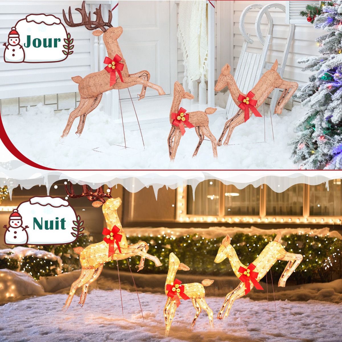 Lighted Christmas Reindeer Set, 3-Piece, 255 Warm Lights