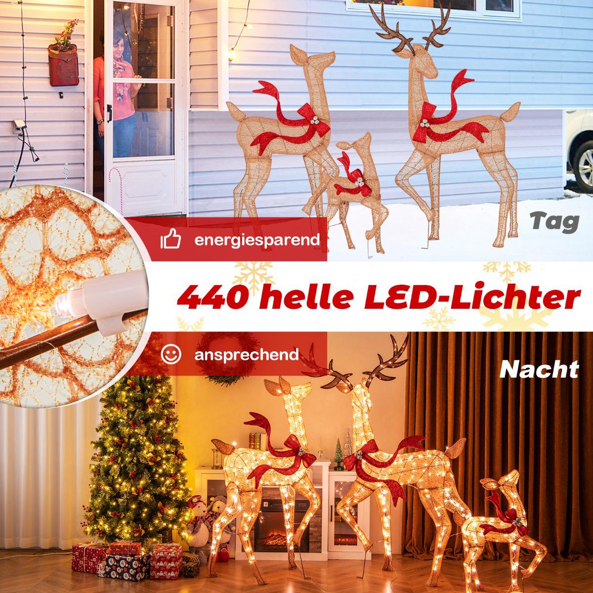 Lighted Reindeer Family Set, 3-Piece, 440 Warm White LEDs