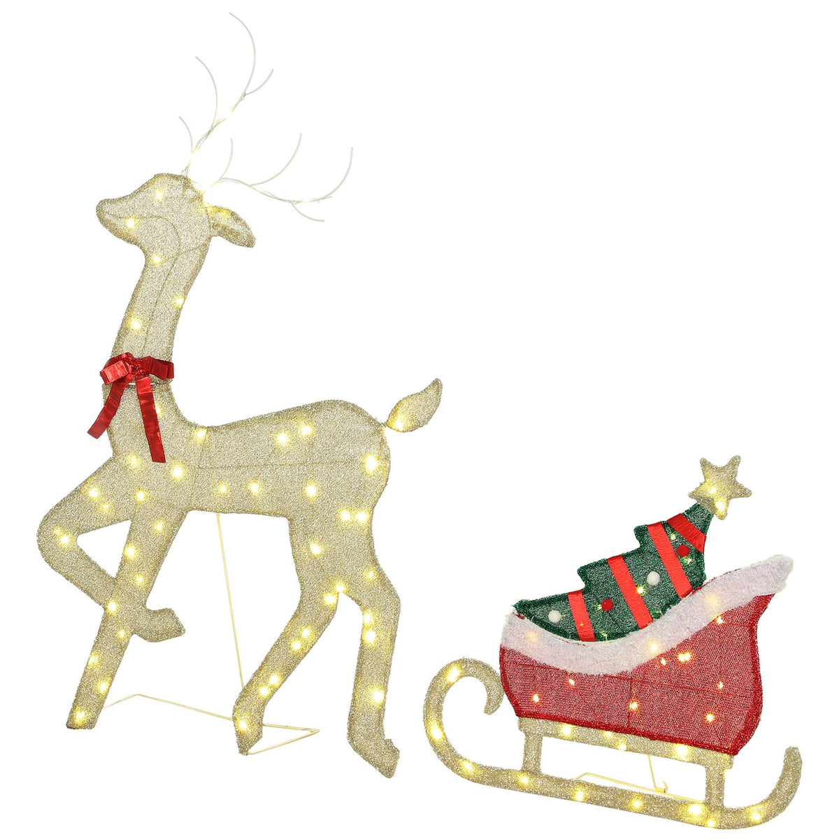 Lighted Reindeer & Sleigh Outdoor Christmas Decor, 95 LEDs