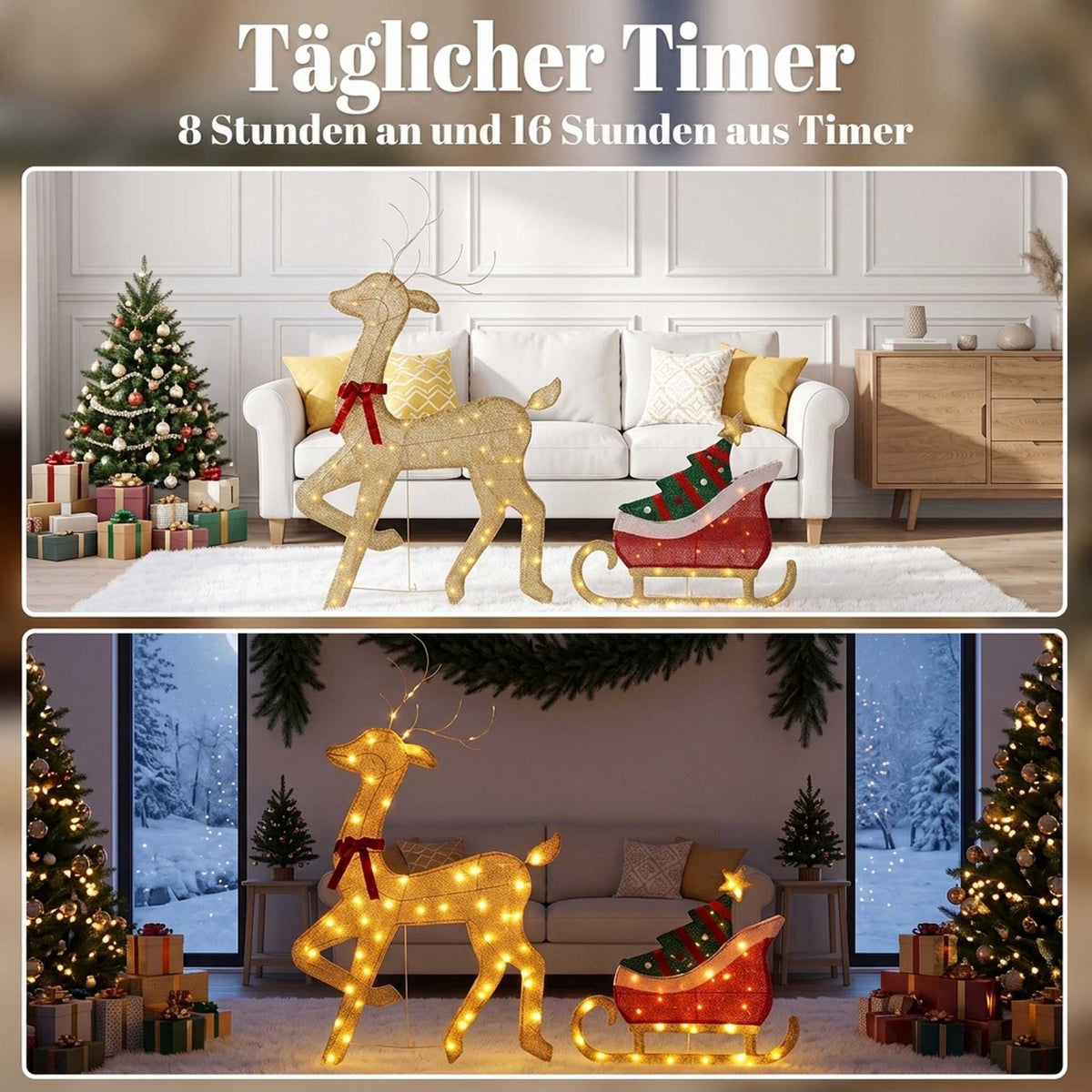 Lighted Reindeer & Sleigh Outdoor Christmas Decor, 95 LEDs