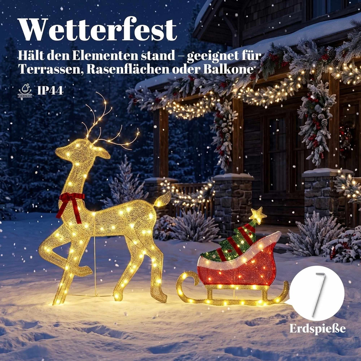 Lighted Reindeer & Sleigh Outdoor Christmas Decor, 95 LEDs