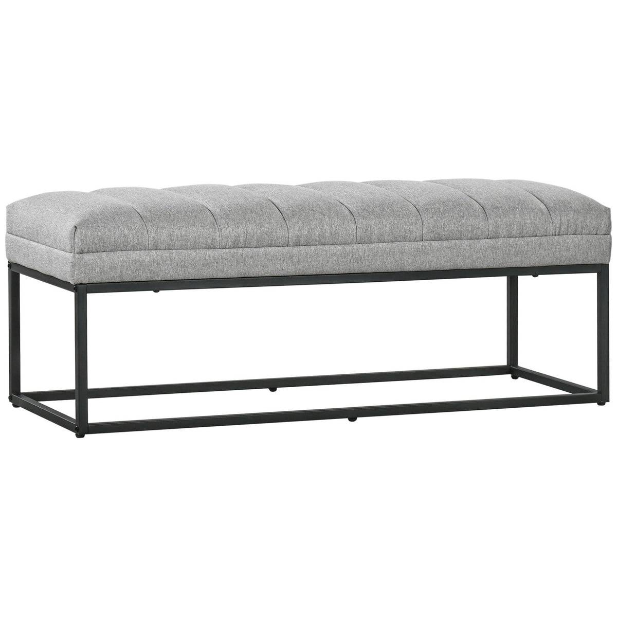 Light gray upholstered bench in linen look for bedrooms