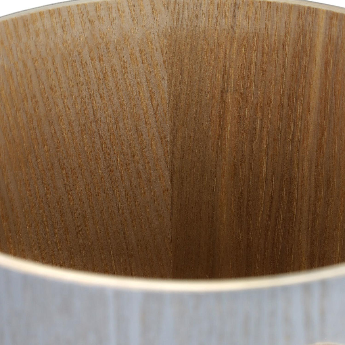 Light gray wooden wastebasket