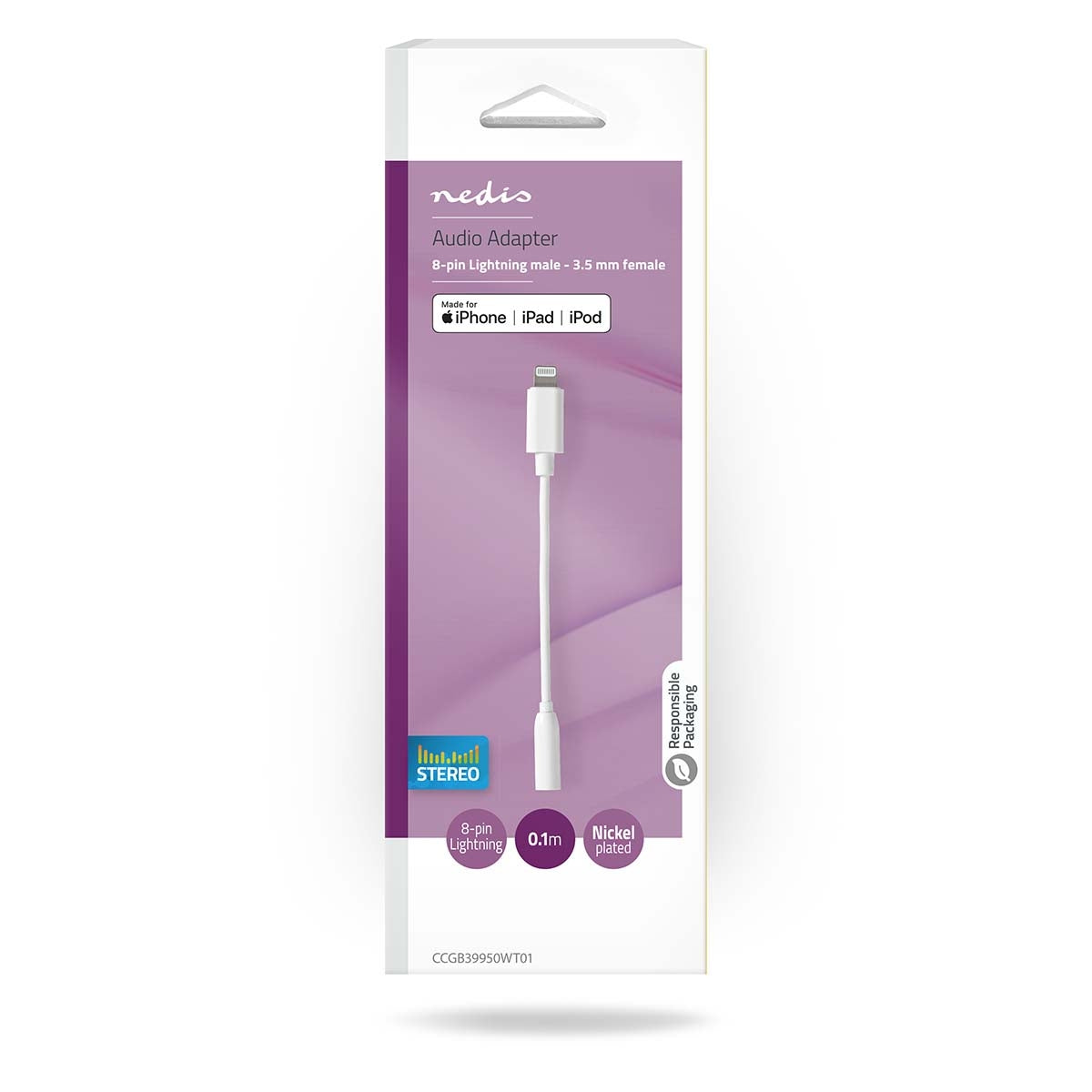 Lightning Adapter | Apple Lightning, 8-pin | 3.5 mm Female | Nickel Plated | 0.10 m | Round | PVC