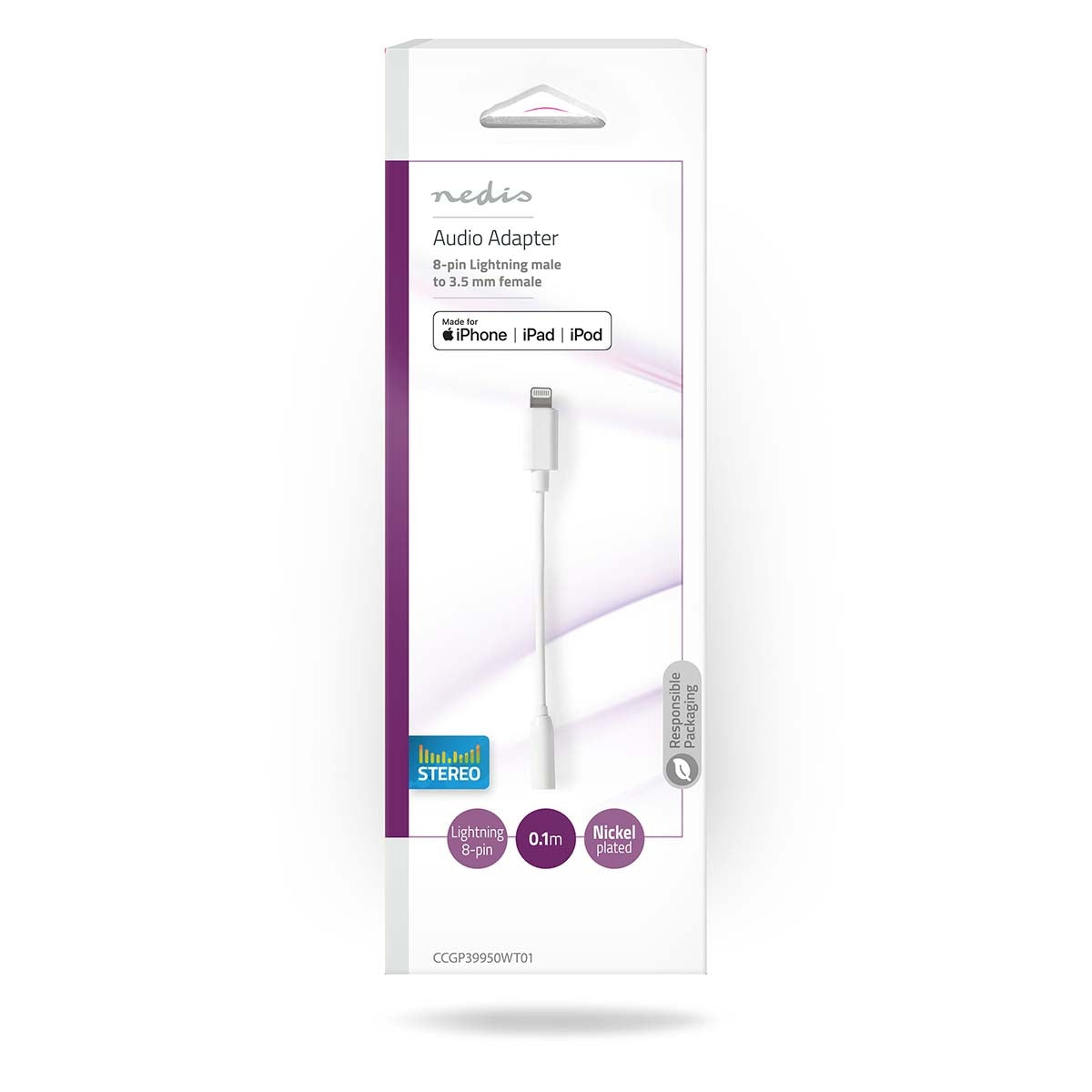 Lightning Adapter | Apple Lightning, 8-pin | 3.5 mm Female | Nickel Plated | 0.10 m | Round | TPE