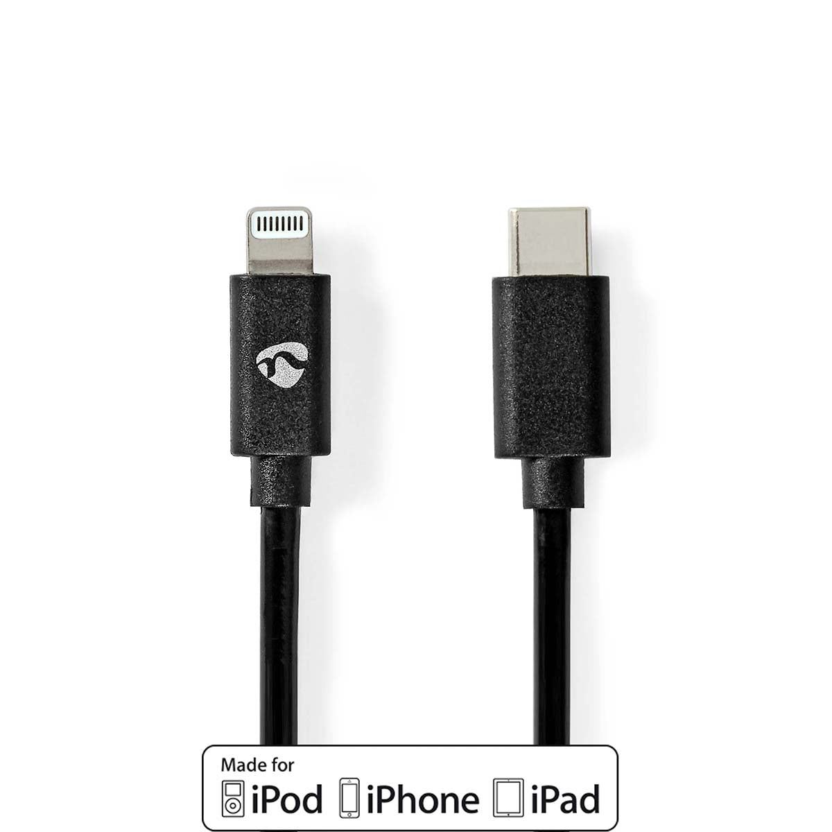 Lightning Cable | USB 2.0 | Apple Lightning 8-Pin | USB-C™ Male | 480 Mbps | Nickel Plated | 1.00 m | Round | PVC | Black | Label