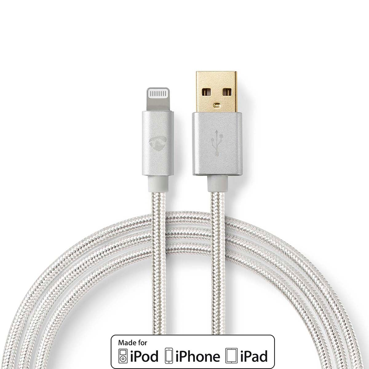 Lightning Cable | USB 2.0 | Apple Lightning, 8-pin | USB-A Male | 480 Mbps | Gold Plated | 2.00 m | Round | Braided / Nylon | Aluminum | Carton with covered window