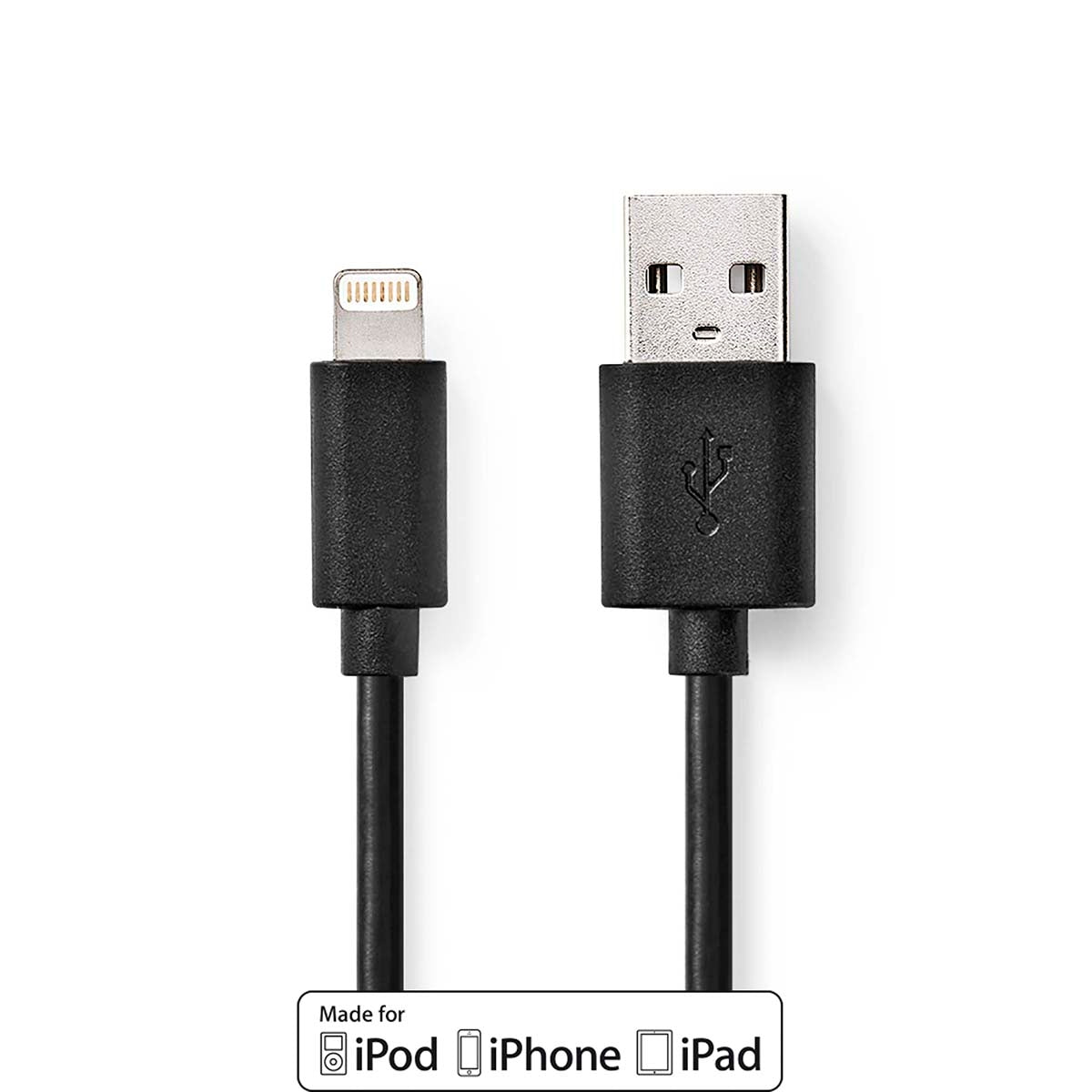 Lightning Cable | USB 2.0 | Apple Lightning, 8-pin | USB-A Male | 480 Mbps | Nickel Plated | 1.00 m | Round | PVC | Black | Box
