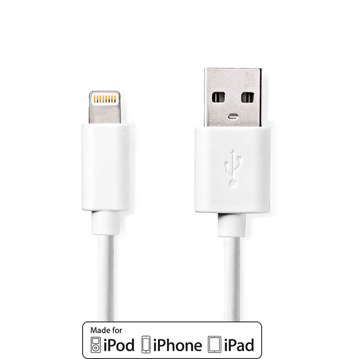 Lightning Cable | USB 2.0 | Apple Lightning, 8-pin | USB-A Male | 480 Mbps | Nickel Plated | 1.00 m | Round | PVC | White | Label
