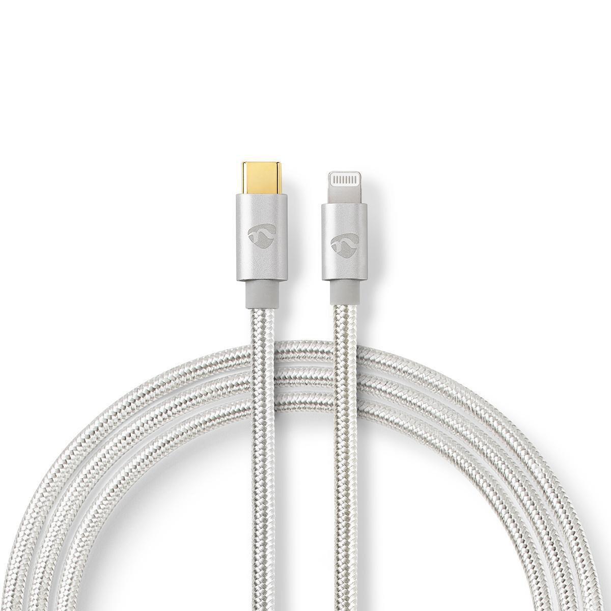 Lightning Cable | USB 2.0 | Apple Lightning, 8-pin | USB-C™ Male | 480 Mbps | Gold Plated | 1.00 m | Round | Braided / Nylon | Aluminum / Silver | Carton with covered window