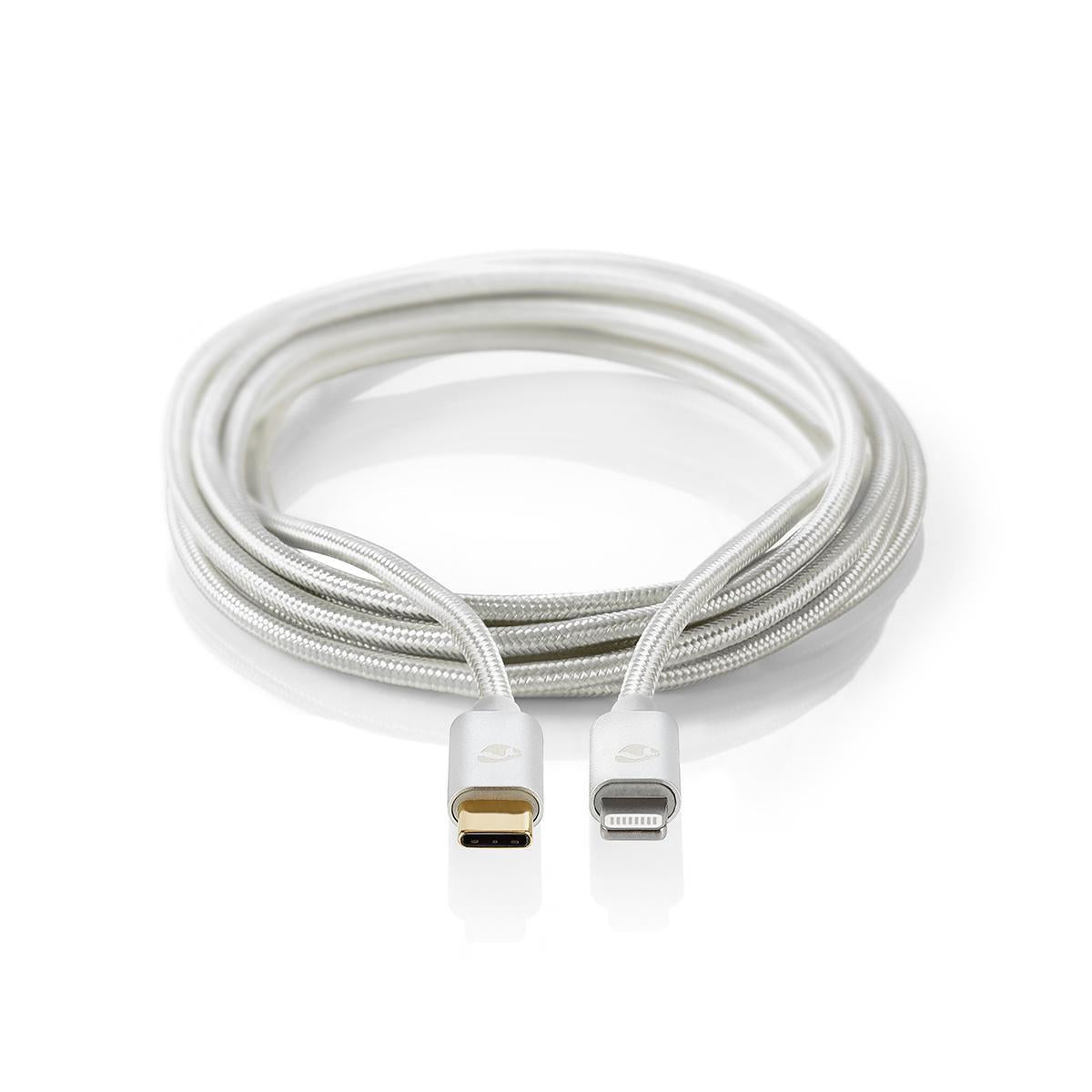 Lightning Cable | USB 2.0 | Apple Lightning, 8-pin | USB-C™ Male | 480 Mbps | Gold Plated | 1.00 m | Round | Braided / Nylon | Aluminum / Silver | Carton with covered window