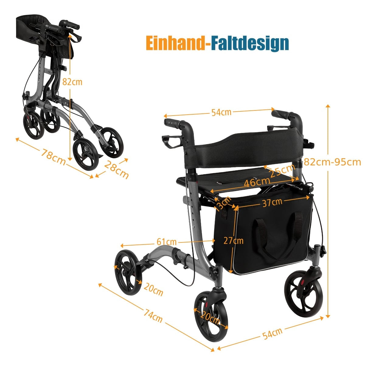 Lightweight Foldable Rollator with Adjustable Height