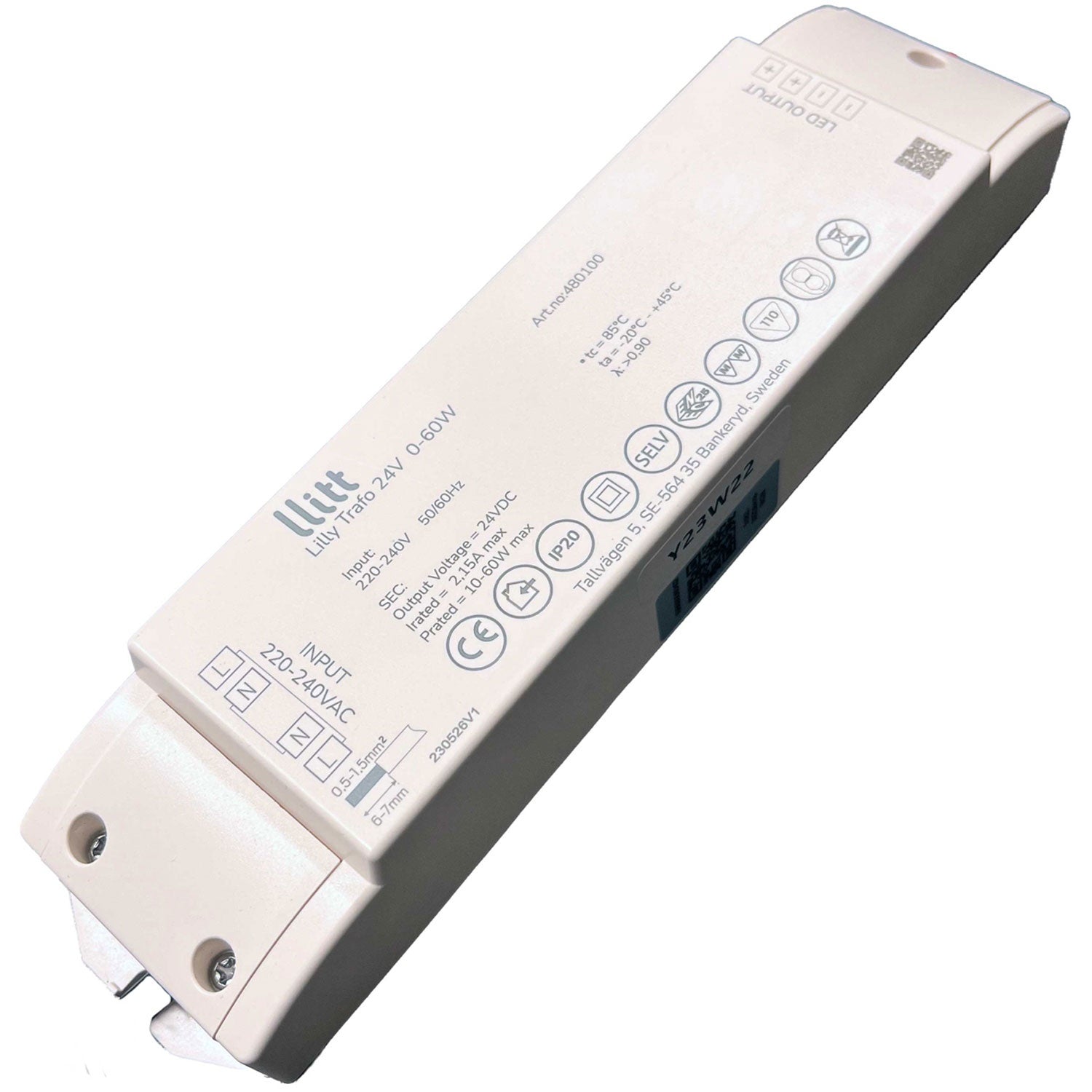 Lilly Driver Transformer for LED strip 24V 0-60W IP20