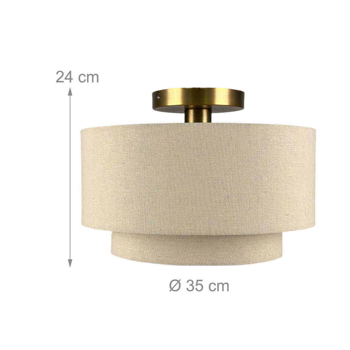 Linen Ceiling Lamp, Beige Bronze, 24x35 cm