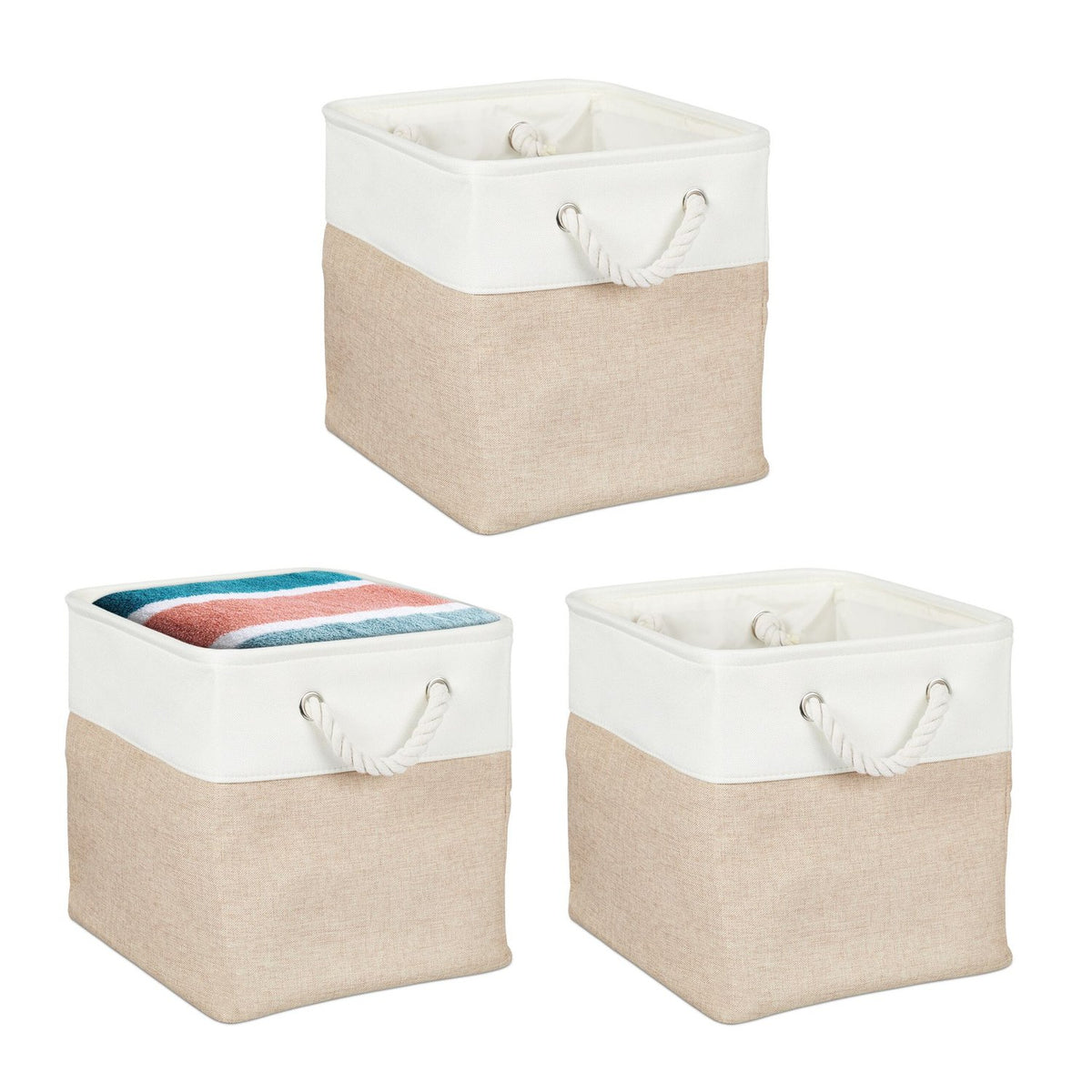 Linen Storage Baskets Set of 3 – Two-Tone Design