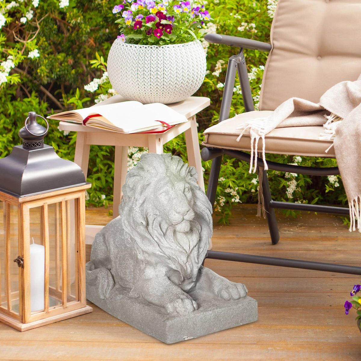Lion Sculpture Weather Resistant Garden Figure Outdoor Ornament Garden Decoration For Home Lawn Yard Gray