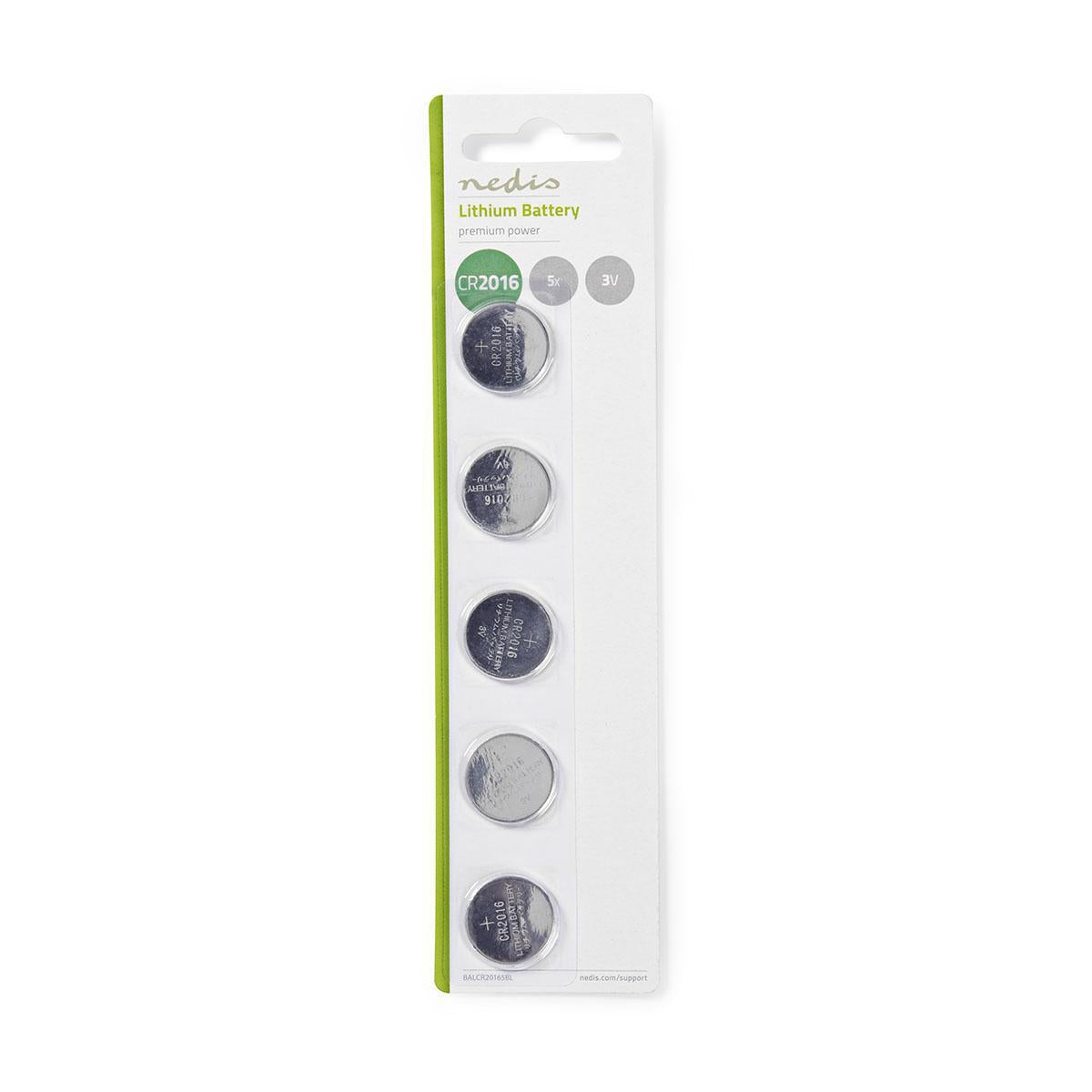 Lithium button cell battery CR2016 | 3 V DC | 5-Blister | Silver