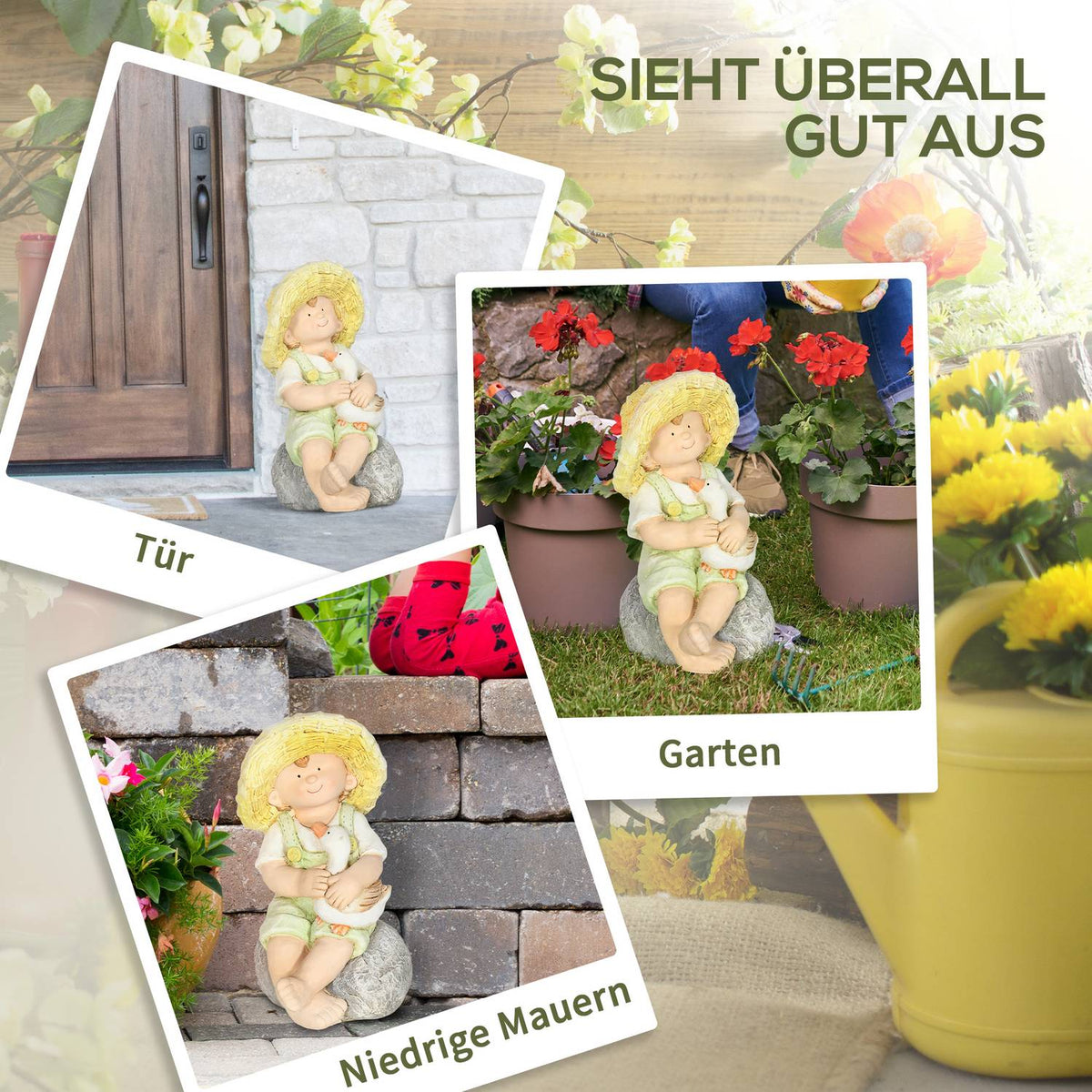 Little Boy With Straw Hat 43Cm Weatherproof Garden Statue Outdoor Ornament Garden Decor Sculpture For Home Decor