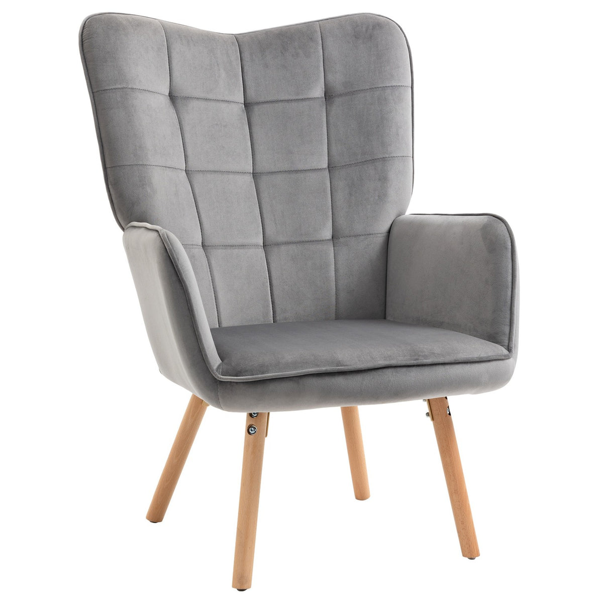 Living Room Chair, Dining Room Chair With Armrests, Backrest, Velvety Polyester, Beech Wood, Gray + Natural, 71X76X101Cm