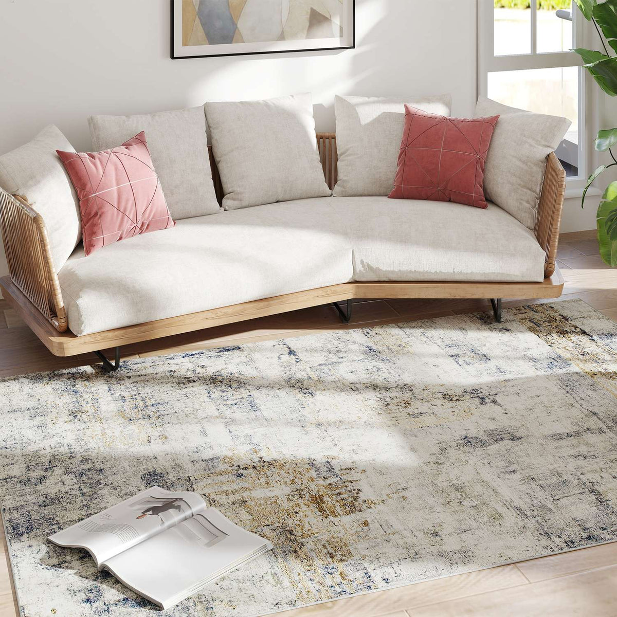 Living Room Rug, Polyester, Modern Art Pattern, Washable, Gray