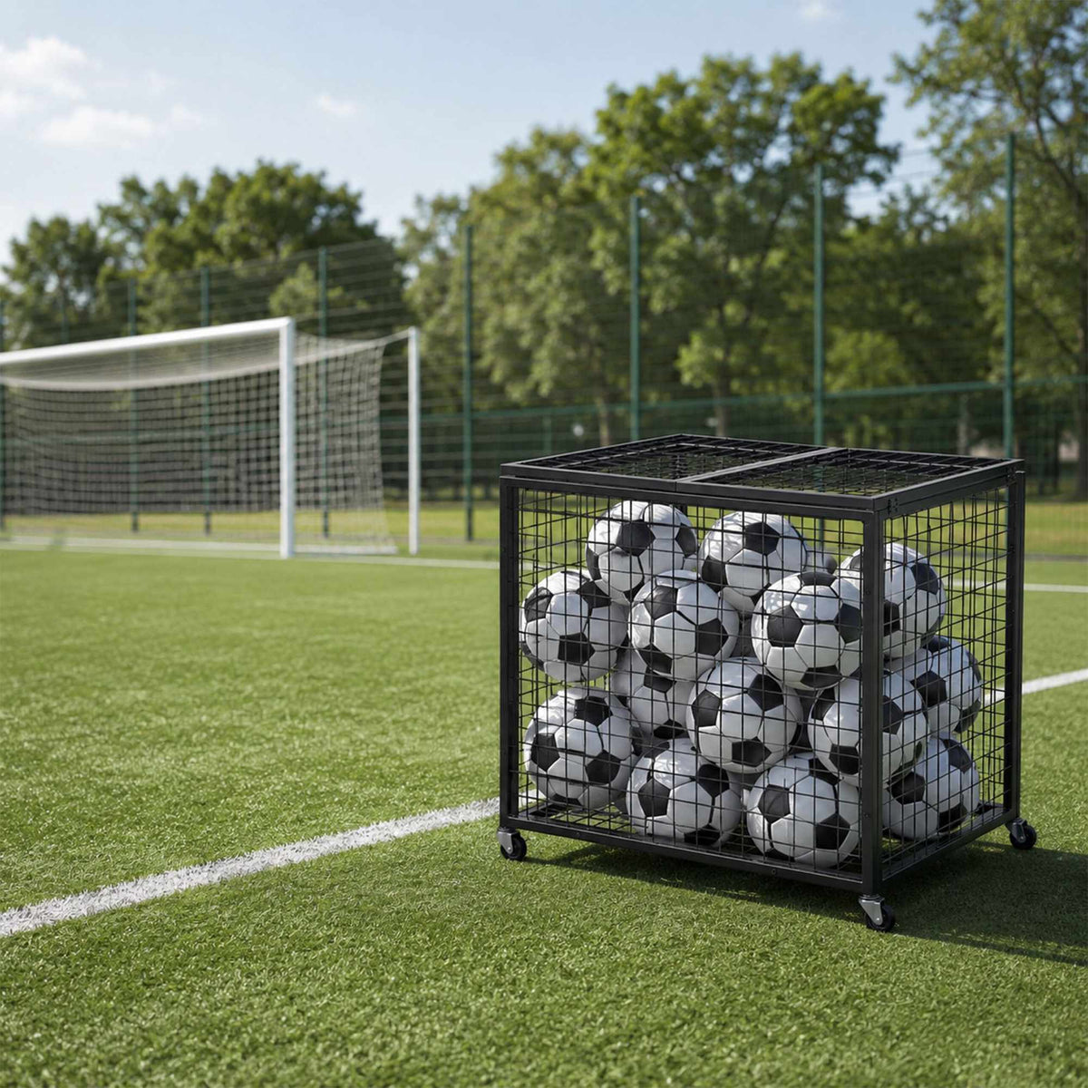 Lockable Black Metal Ball Cage with Wheels