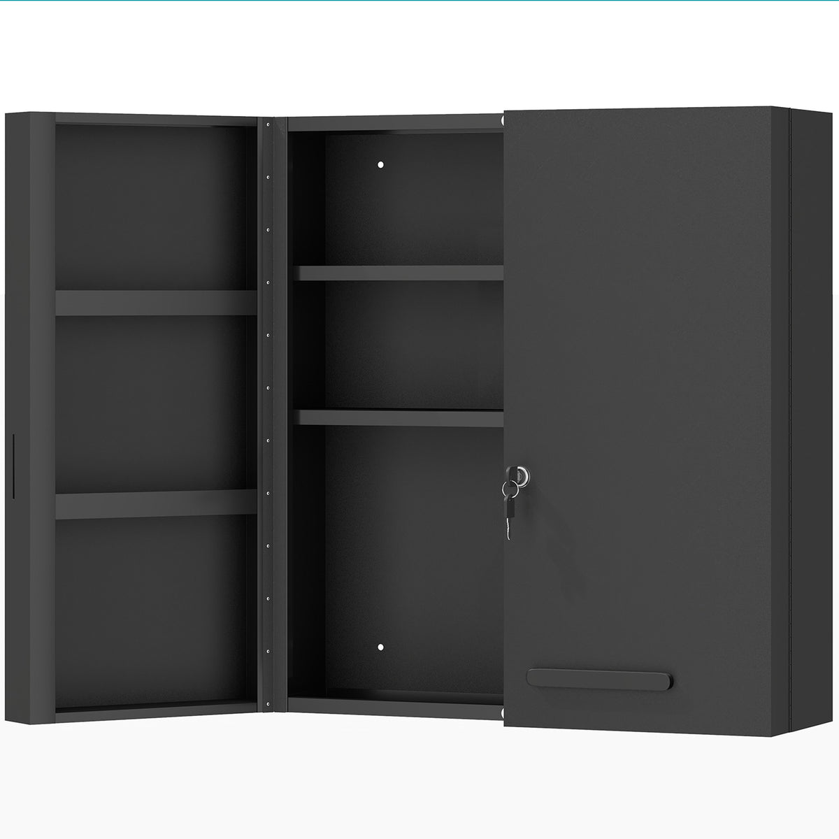 Lockable Medicine Cabinet, 6 Shelves, Black Steel
