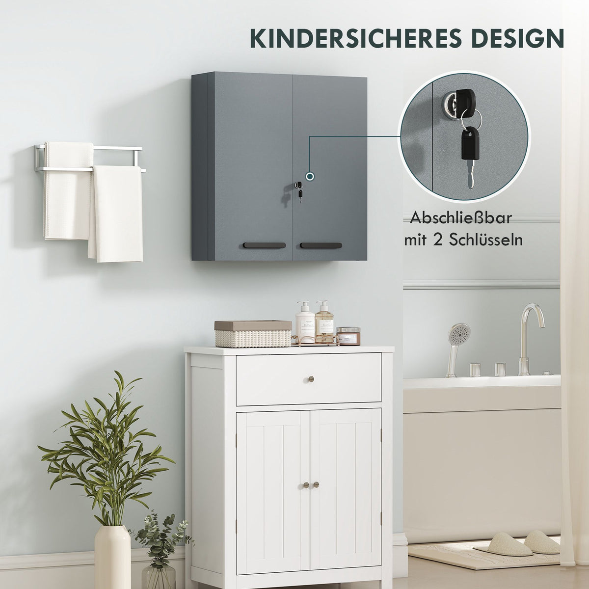 Lockable Medicine Cabinet, 6 Shelves, Charcoal Gray Steel