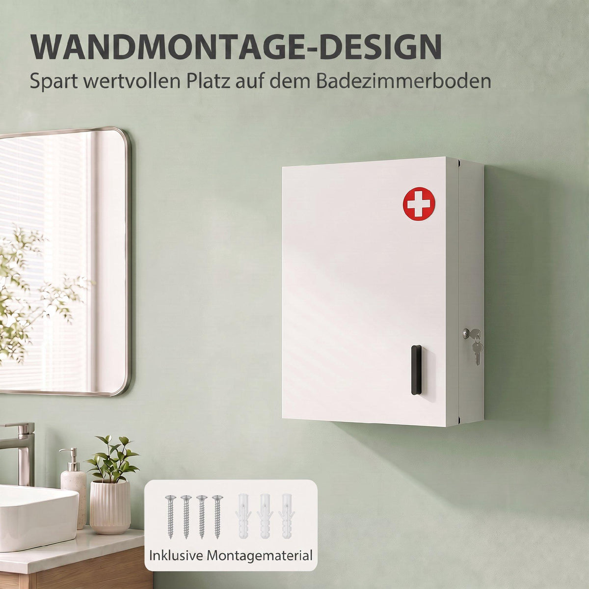 Lockable Medicine Cabinet, 6 Shelves, Steel, Wall-Mounted