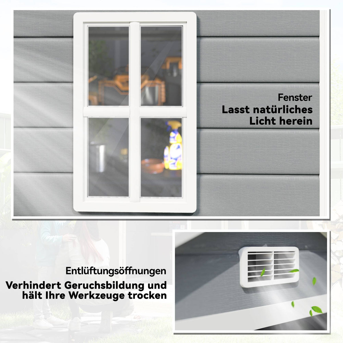 Lockable Metal Garden Shed, Double Door, Window, 1.80 x 1.30 x 2.10 m