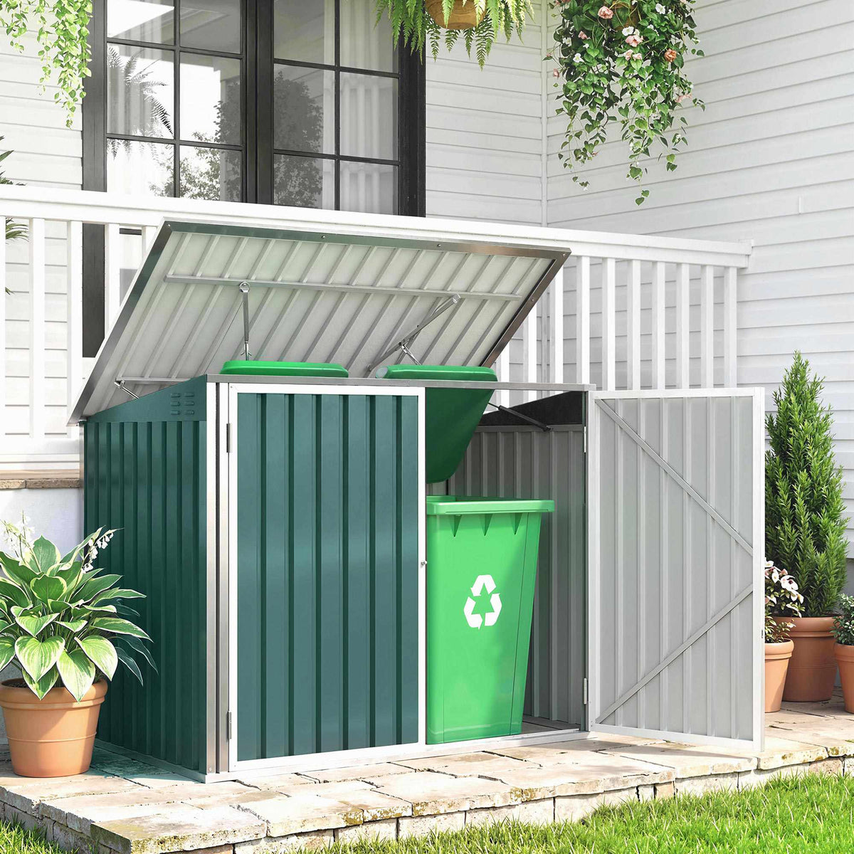 Lockable Steel Bin Storage for 2 Bins with Double Doors